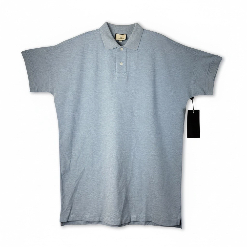 Tuckernuck Spruce Men's Blue Pique Knit Polo Shirt Short Sleeve Relaxed Fit Sz M